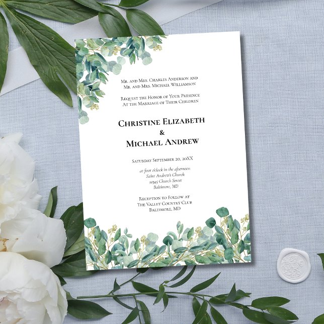 Eucalyptus Greenery Botanical Formal Wedding  Invitation (Eucalyptus Greenery Formal Traditional Wedding invitation)
