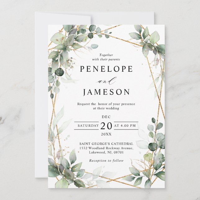 Eucalyptus Greenery Botanical Geometric Wedding Invitation (Front)
