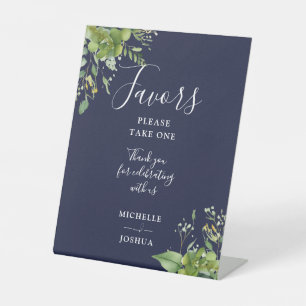 Eucalyptus Greenery Botanical Navy Blue Favours Pedestal Sign