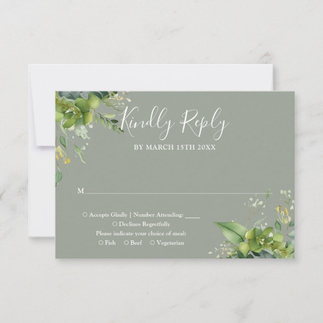 Eucalyptus Greenery Botanical Sage Green Wedding RSVP Card (Front)
