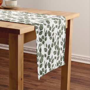 Eucalyptus Greenery Botanical Trendy Green White Short Table Runner