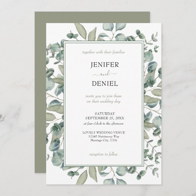 Eucalyptus Greenery Botanical Wedding Invitation (Front/Back)