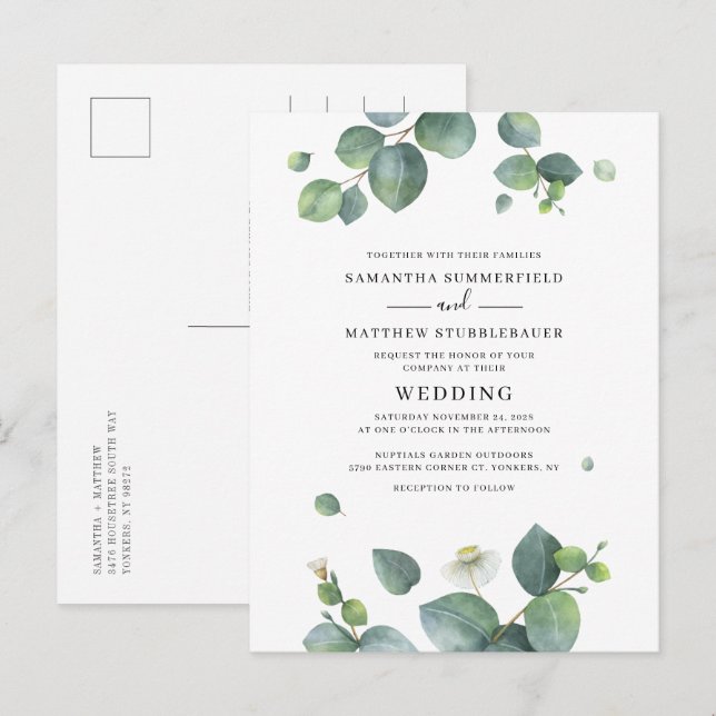 Eucalyptus Greenery Botanical Wedding Invitation Postcard (Front/Back)
