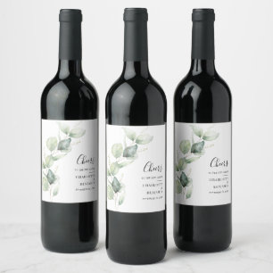 Eucalyptus Greenery Botanical Wedding Wine Label