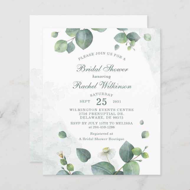 Eucalyptus Greenery Bridal Shower Invitation (Front/Back)