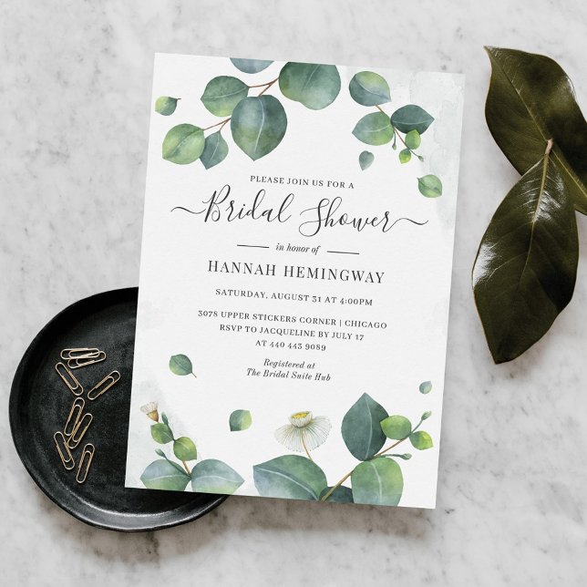Eucalyptus Greenery Bridal Shower Invitation (Eucalyptus Greenery Watercolor Script Bridal Shower Invitation)