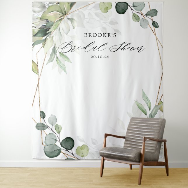 Eucalyptus Greenery Bridal Shower Photo Backdrop  Tapestry (In Situ)