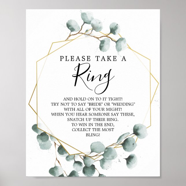 Eucalyptus Greenery Bridal Shower Ring Game Poster (Front)