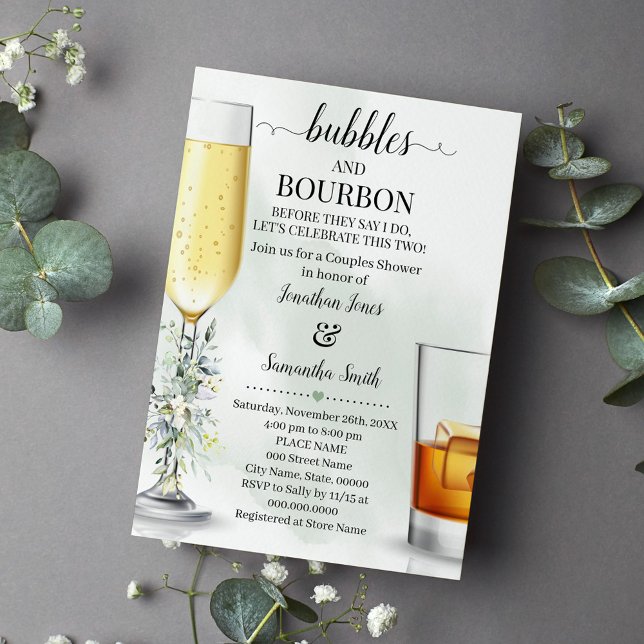 Eucalyptus greenery bubbles Bourbon couples shower Invitation (Creator Uploaded)
