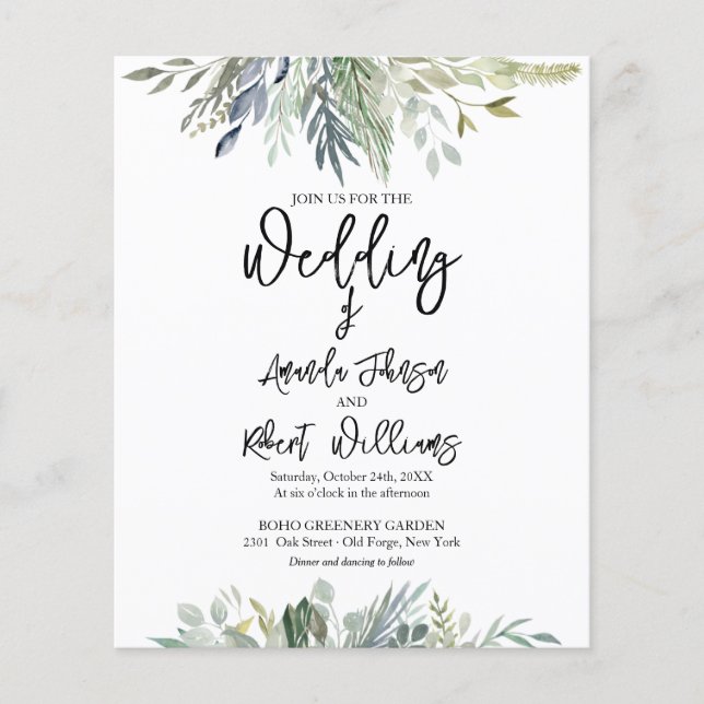Eucalyptus Greenery Budget Wedding Invitation  (Front)