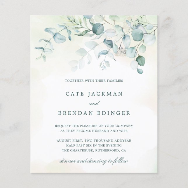 Eucalyptus Greenery Budget Wedding Invitation (Front)