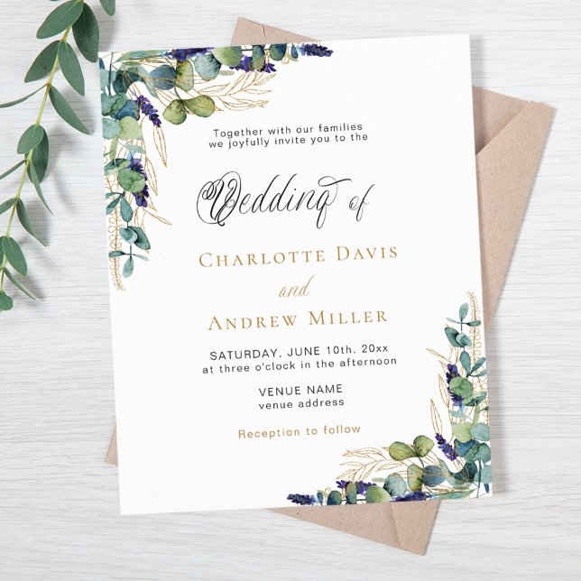 Eucalyptus greenery budget wedding invitation (Creator Uploaded)