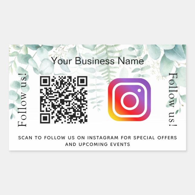 Eucalyptus greenery business qr code instagram rectangular sticker (Front)