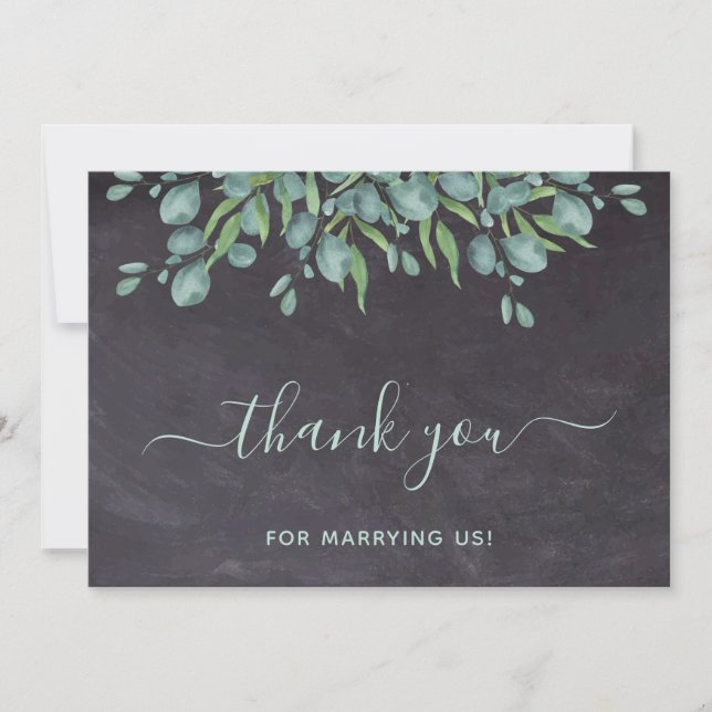 Eucalyptus Greenery Chalkboard Wedding Officiant Thank You Card (Front)