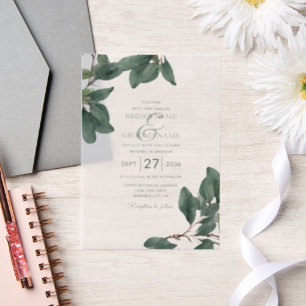 Eucalyptus Greenery Clear Transparent Wedding Vellum Invitations