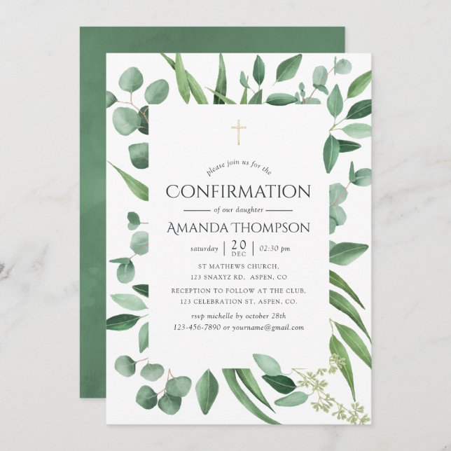 Eucalyptus Greenery Confirmation Invitation (Front/Back)
