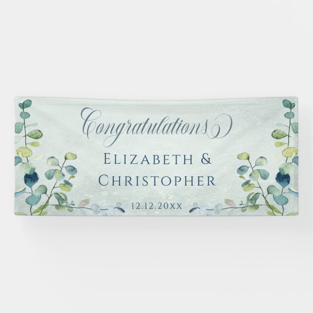 Eucalyptus Greenery Congratulations Wedding Banner (Horizontal)