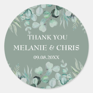 Eucalyptus Greenery Custom Boho Rustic Wedding Classic Round Sticker