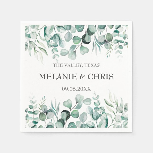 Eucalyptus Greenery Custom Boho Rustic Wedding Napkin (Front)