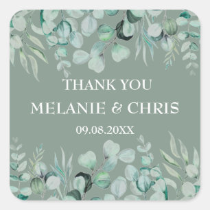 Eucalyptus Greenery Custom Boho Rustic Wedding Square Sticker