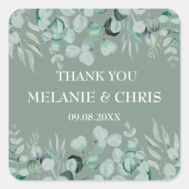 Eucalyptus Greenery Custom Boho Rustic Wedding Square Sticker (Front)