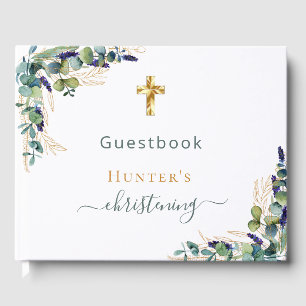 Eucalyptus greenery custom photo christening guest book