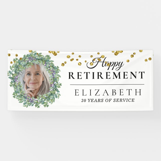 Eucalyptus Greenery Custom Photo Retirement Party  Banner (Horizontal)