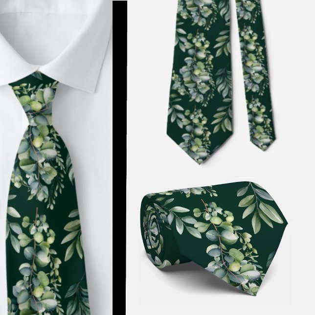 Eucalyptus Greenery Dark Green Floral Neck Tie (Creator Uploaded)