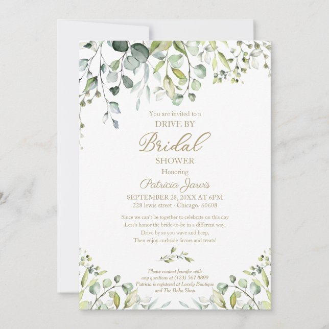 Eucalyptus Greenery Drive By Bridal Shower Invitation (Front)