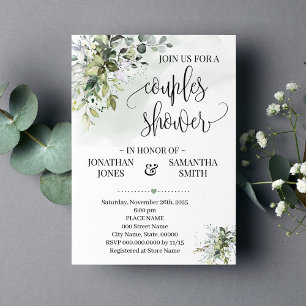 Eucalyptus greenery dust watercolor couples shower invitation