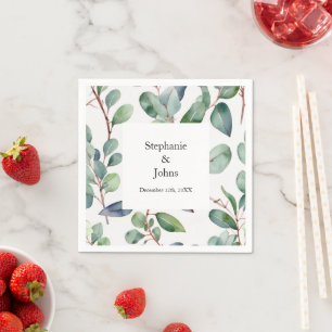 Eucalyptus Greenery Dusty Blue Art Elegant Wedding Napkin