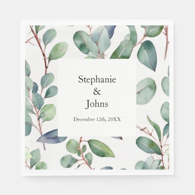 Eucalyptus Greenery Dusty Blue Art Simple Wedding Napkin (Front)