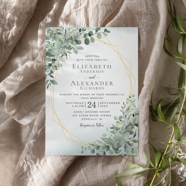 Eucalyptus Greenery Dusty Blue Elegant Wedding Invitation (Creator Uploaded)