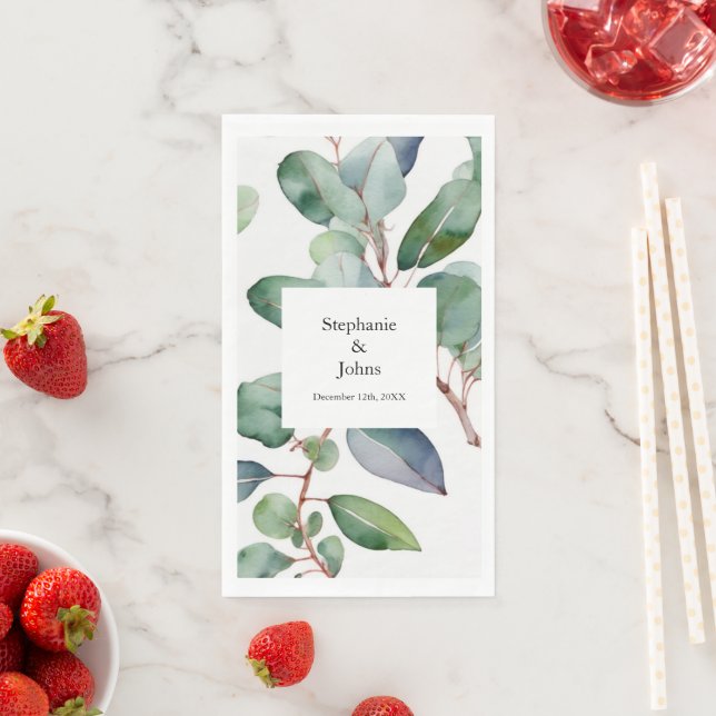 Eucalyptus Greenery Dusty Blue Trendy Wedding Napkin (Insitu)