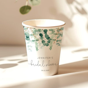 Eucalyptus greenery elegant bridal shower paper cups