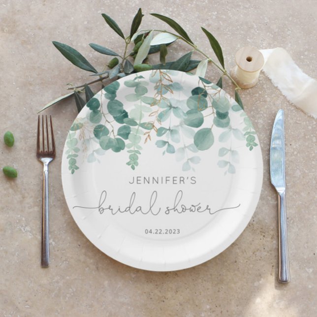 Eucalyptus greenery elegant bridal shower paper plate (Creator Uploaded)