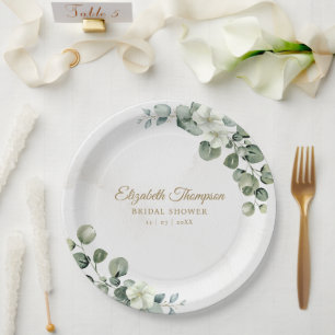 Eucalyptus Greenery Elegant Bridal Shower Paper Plate
