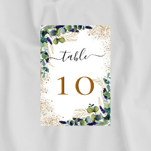 Eucalyptus greenery elegant glitter gold table number