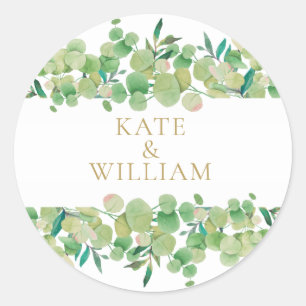 Eucalyptus Greenery Elegant Gold Classic Round Sticker