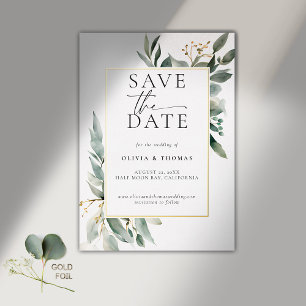 Eucalyptus Greenery Elegant Gold Wedding Save Date