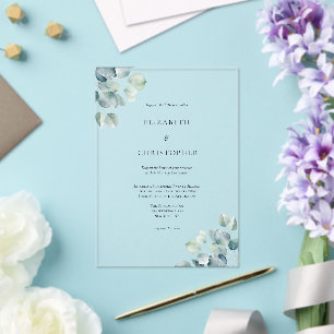Eucalyptus Greenery Elegant Minimalist Wedding Acrylic Invitations