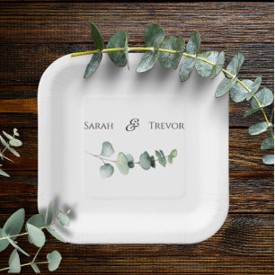Eucalyptus Greenery Elegant Minimalist Wedding  Paper Plate
