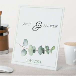 Eucalyptus Greenery Elegant Minimalist Wedding Pedestal Sign