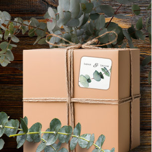 Eucalyptus Greenery Elegant Minimalist Wedding  Square Sticker