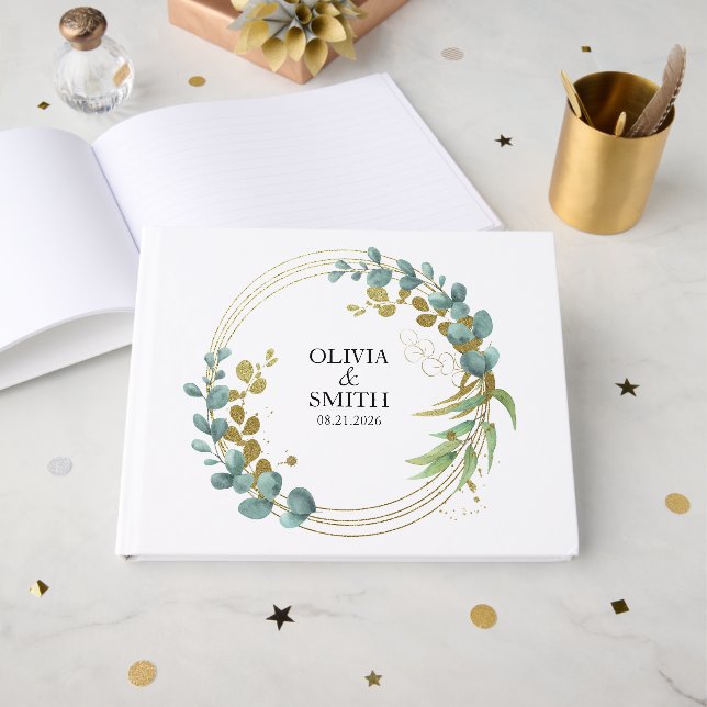 Eucalyptus Greenery Elegant Pattern Guest Book (Front Open)