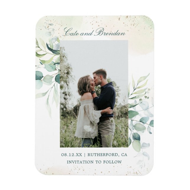 Eucalyptus Greenery Elegant Photo Save the Date Magnet (Vertical)