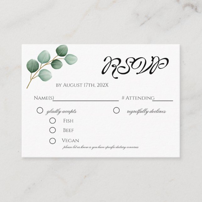 Eucalyptus Greenery Elegant RSVP Enclosure Card (Front)