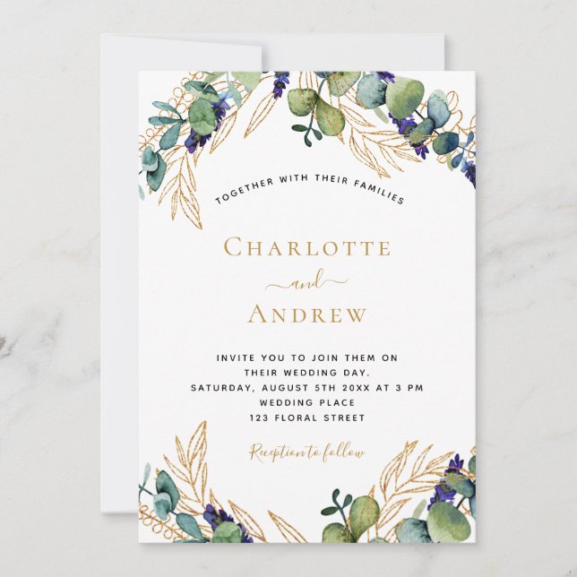 Eucalyptus greenery elegant wedding invitation (Front)