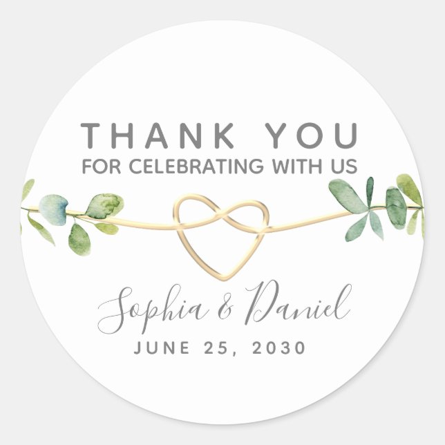 Eucalyptus Greenery Elegant Wedding Thank You Classic Round Sticker (Front)