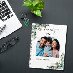 Eucalyptus greenery family photo 2023 planner<br><div class="desc">Personalize and add your own family photo. Decorated with eucalyptus and faux gold foliage. Elegant white background.  Add your family name and year.</div>